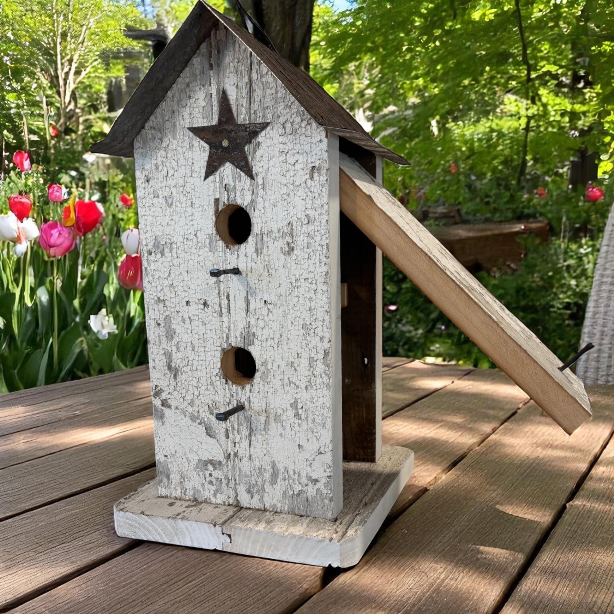 Handmade Vertical Wooden Birdhouse – Rustic Farmhouse Garden Decor