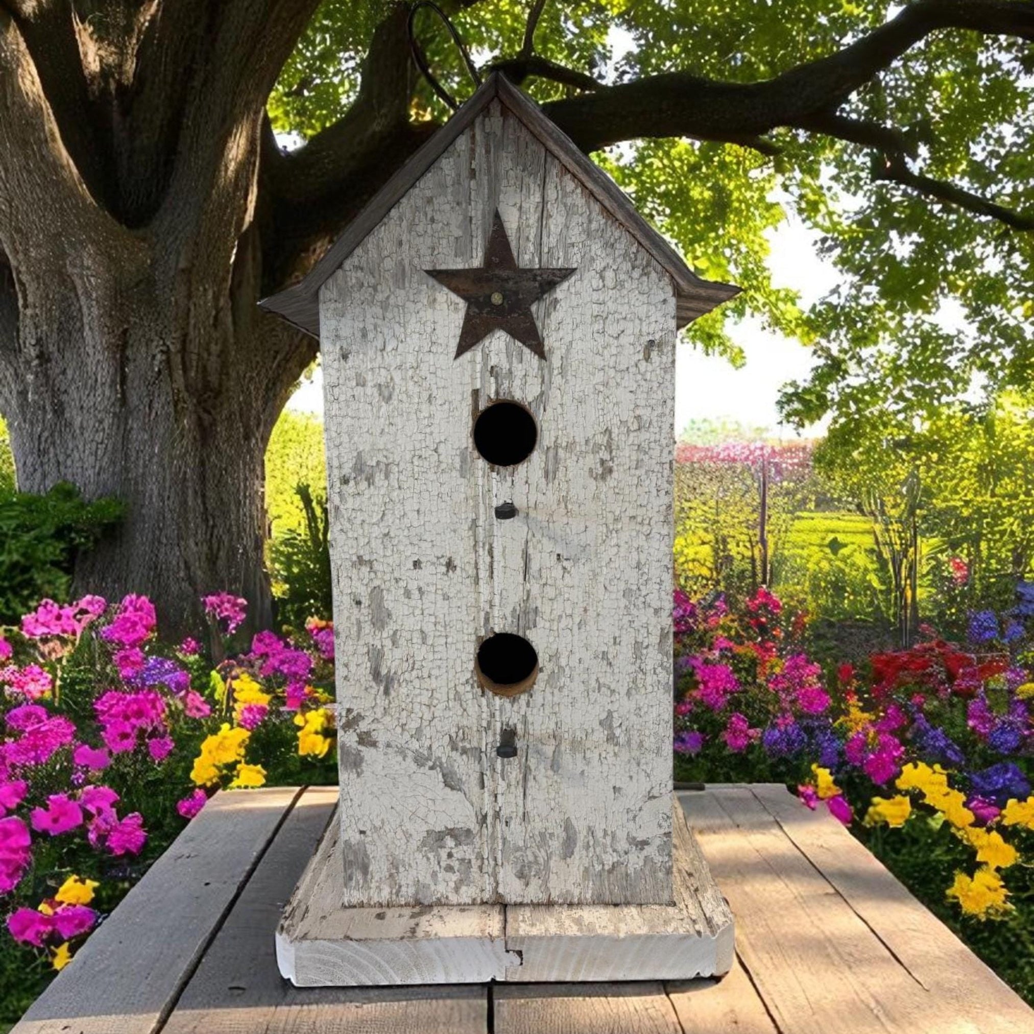 Handmade Vertical Wooden Birdhouse – Rustic Farmhouse Garden Decor