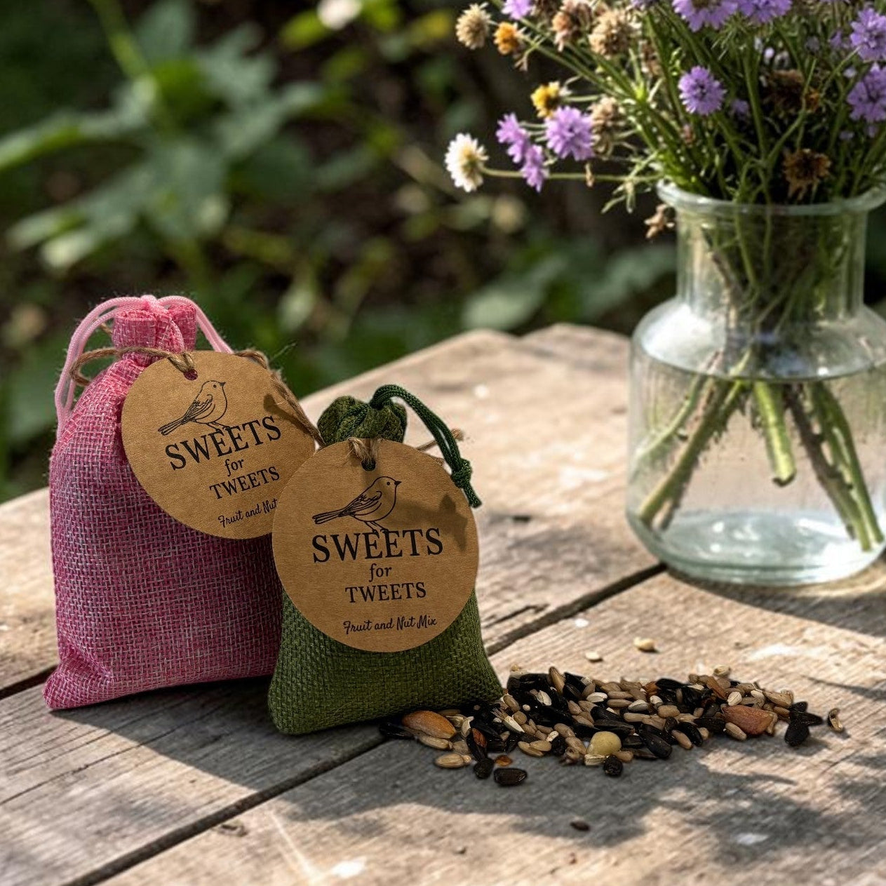 Fruit & Nut Birdseed Mix Gift | Rustic Burlap Bag | Bird Lover Gift | Feeder Add-On or Wedding Favor