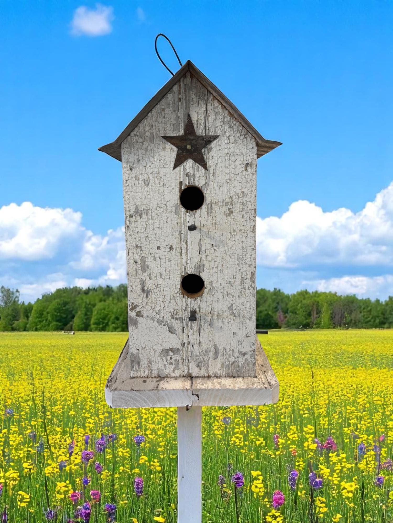 Handmade Vertical Wooden Birdhouse – Rustic Farmhouse Garden Decor