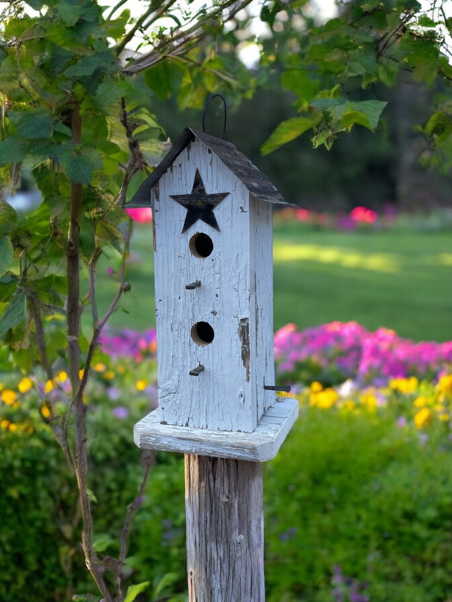 Handmade Vertical Wooden Birdhouse – Rustic Farmhouse Garden Decor